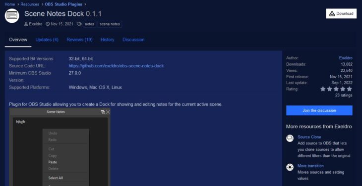 OBS Studio Pluginsページ